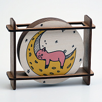 Подарочный набор круглых костеров на подставке "Свинки"
